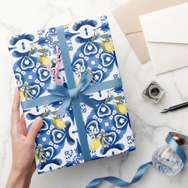 Majolika, Zitrone, sizilianische Fliesen, Keramik  Geschenkpapier (Schenken)