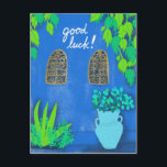 Majorelle Gardens Blue La Jardin VIEL GLÜCK Postkarte<br><div class="desc">Hübsche,  blaue Wände und farbenfrohe Pflanze,  die von mir für Sie handgezeichnet werden! Werfen Sie einen Blick in meinen Shop für mehr!</div>