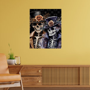 Makabre Orange & Lila Wasserfarbe Skelett Poster