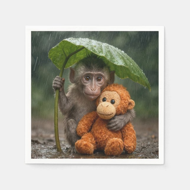 Makakenaffe mit orangefarbenem Orang-Utan Serviette (Vorderseite)