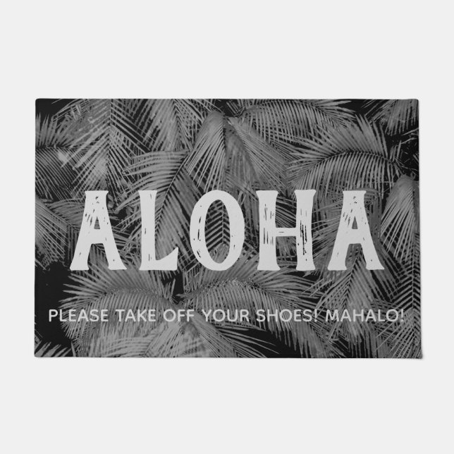 Makana Palms Hawaiian Tropical Blätter Aloha Gray Fußmatte (Vorderseite)
