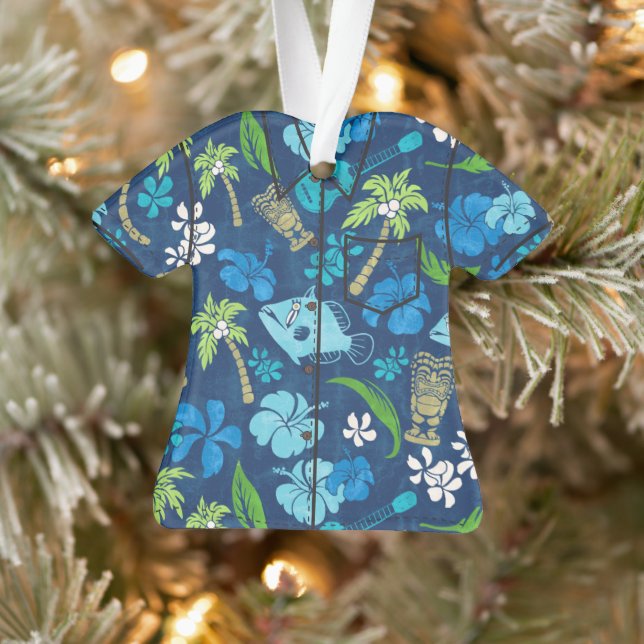 Makapuu Beach Hawaiian Batik Aloha Shirt - Blau Ornament (Baum)