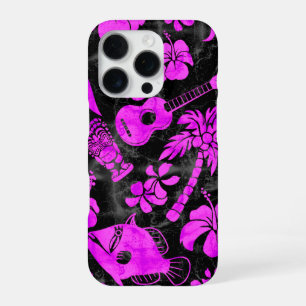 Makapuu Beach Hawaiian Batik Magenta Schwarz iPhone 16 Pro Hülle