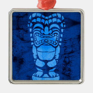 Makapuu Beach Hawaiian Laughing Tiki Batik Silbernes Ornament