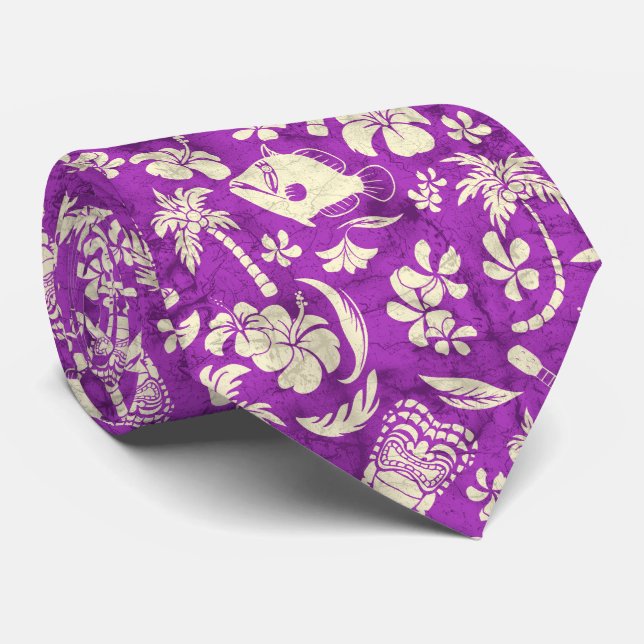 Makapuu Beach Hawaiian Tropical Tiki Batik Krawatte (Gerollt)