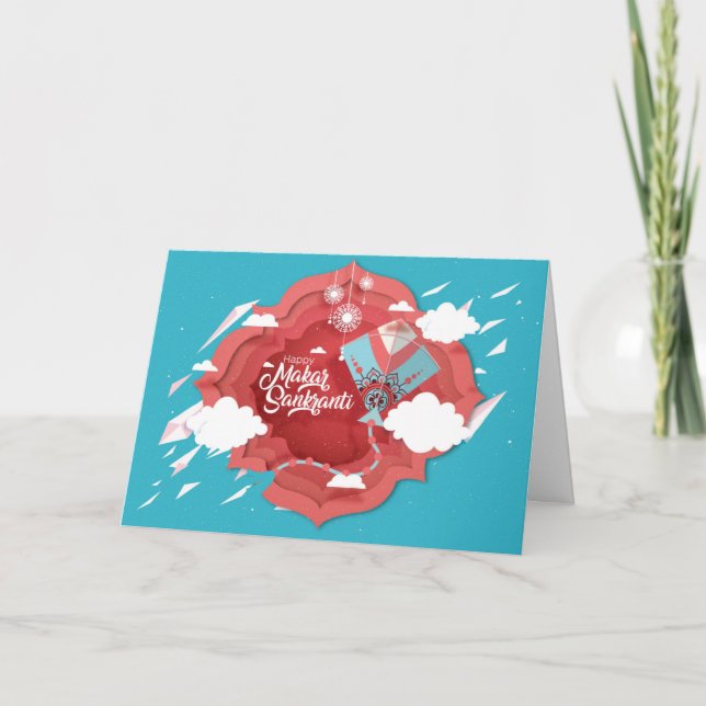 Makar Sankranti, Blau- und Rotkite Karte (Vorderseite)
