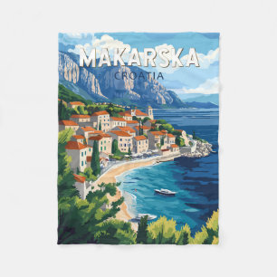 Makarska Croatia Illustration Reisen Vintag Fleecedecke