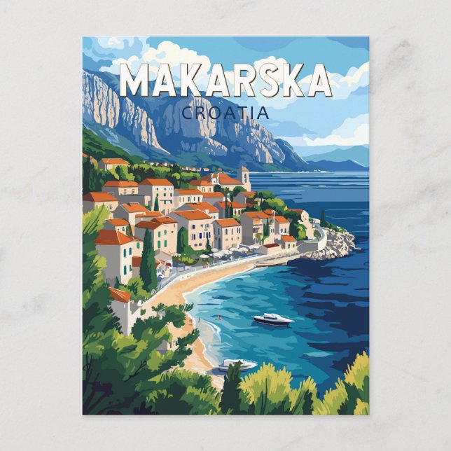 Makarska Croatia Illustration Reisen Vintag Postkarte (Vorderseite)