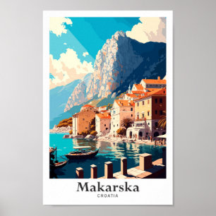 Makarska Croatia Kunst Vintage Reise Poster