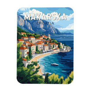 Makarska Kroatien Illustration Reise Kunst Vintage Magnet