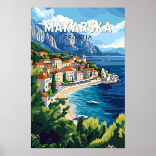 Makarska Kroatien Illustration Reise Kunst Vintage Poster