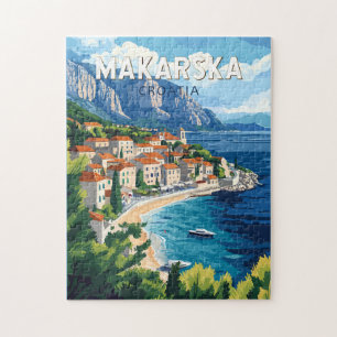 Makarska Kroatien Illustration Reise Kunst Vintage Puzzle