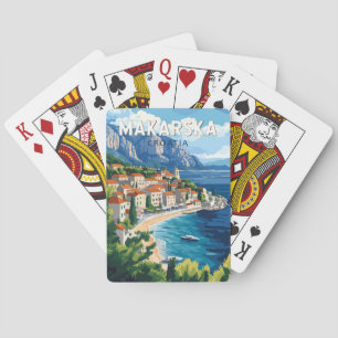 Makarska Kroatien Illustration Reise Kunst Vintage Spielkarten