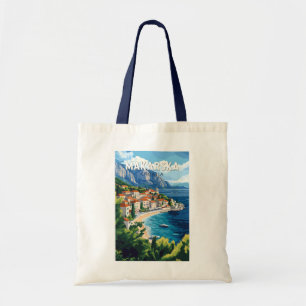 Makarska Kroatien Illustration Reise Kunst Vintage Tragetasche