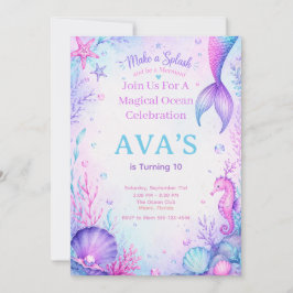 Make a Splash Mermaid Birthday Party Watercolor  Einladung