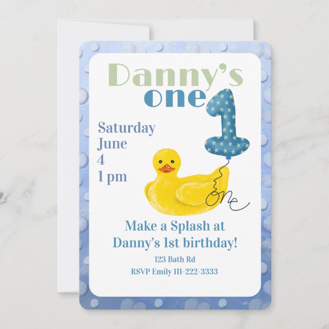 Make a Splash Rubber Duck 1st Birthday Invitation Einladung (Vorderseite)