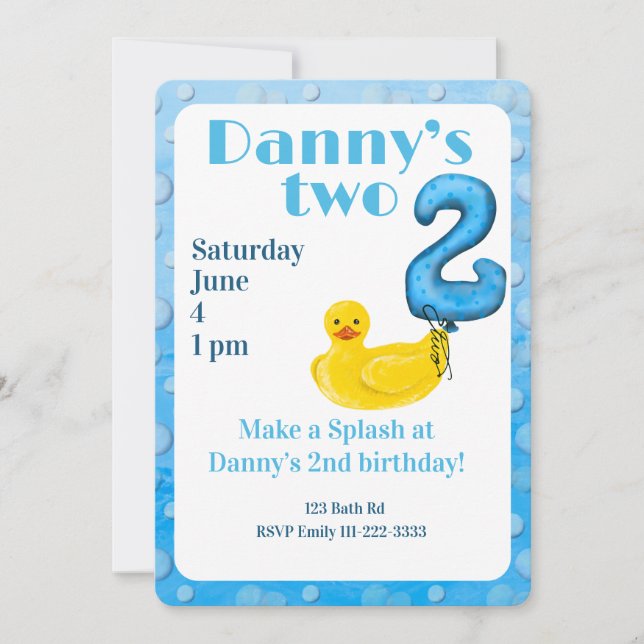 Make a Splash Rubber Duck 2nd Birthday Invitation Einladung (Vorderseite)