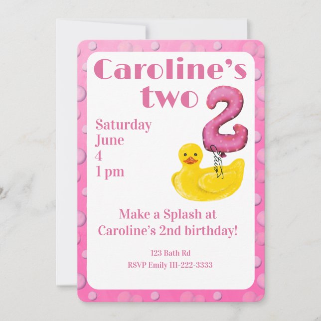 Make a Splash Rubber Duck 2nd Birthday Invitation Einladung (Vorderseite)
