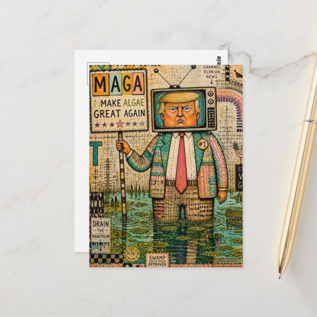 Make Algae Great Again Mixed Media Lustige Collage Postkarte (Vorderseite/Rückseite Beispiel)