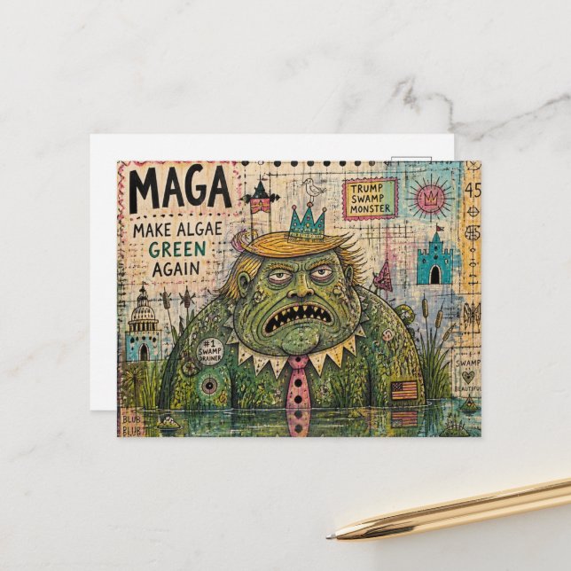 Make Algen Grün Again Mixed Media Lustige Collage Postkarte (Vorderseite/Rückseite Beispiel)