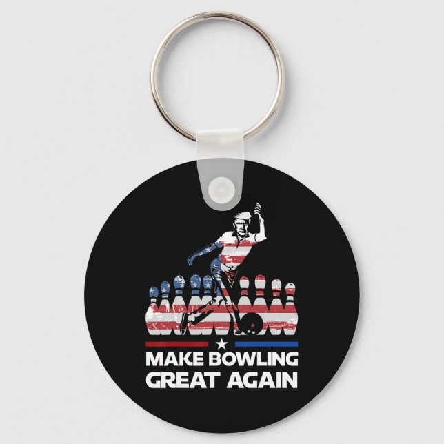 Make Bowling Great Again Funny Trump Us Flag Bowli Schlüsselanhänger (Vorderseite)