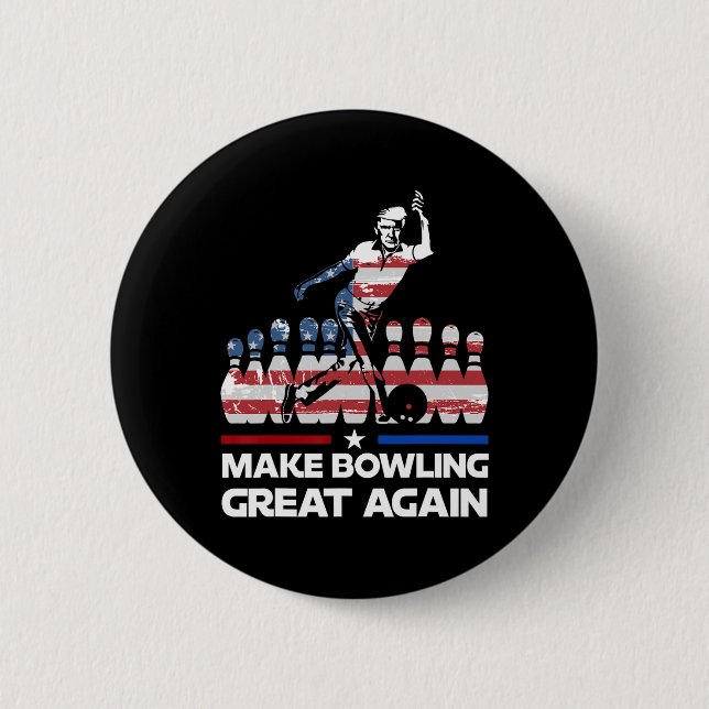 Make Bowling Great Again Lustig Trump Us Flag Bowl Button (Vorderseite)