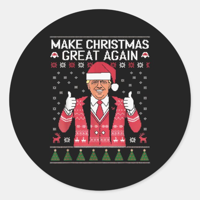 Make Christmas Great Again Trump Pajamas Ugly  Runder Aufkleber (Vorderseite)