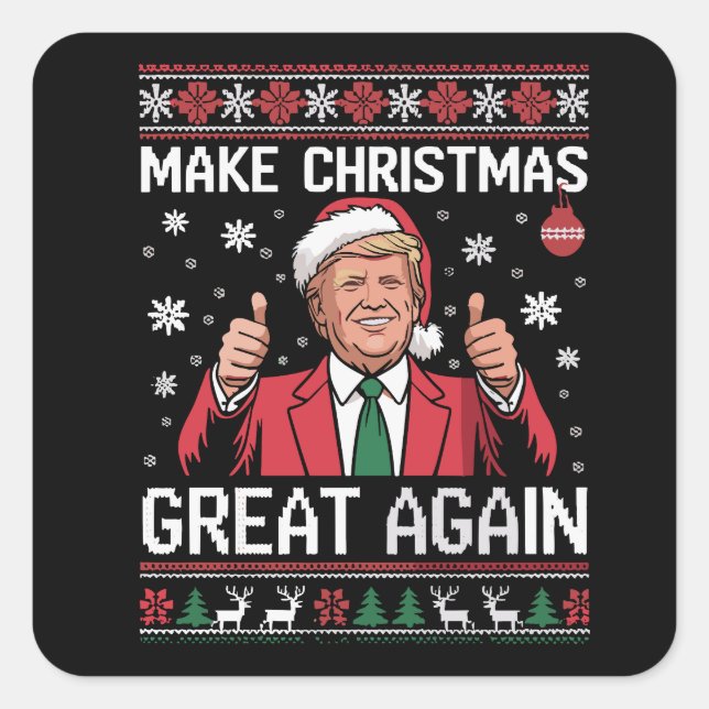 Make Christmas Great Again Trump Pajamas Ugly Xmas Quadratischer Aufkleber (Vorderseite)