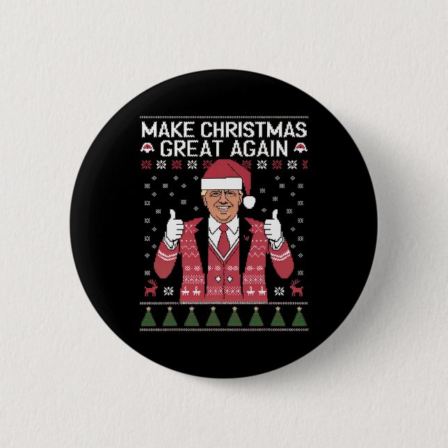 Make Christmas Great Again Trump Schlafanzug Hässl Button (Vorderseite)
