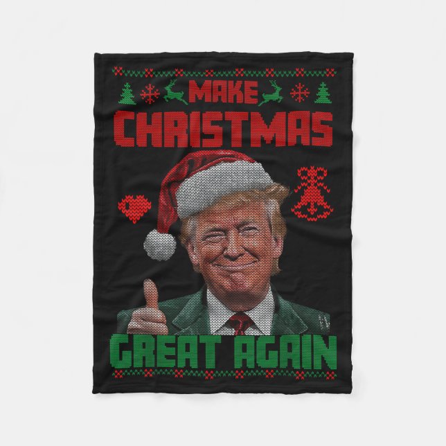 Make Christmas Great Again Ugly Christmas Trump Sw Fleecedecke (Vorderseite)