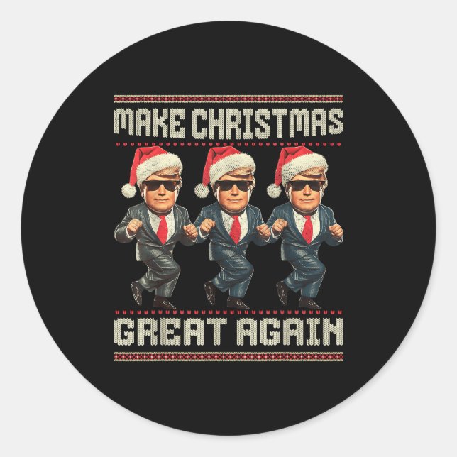 Make Christmas Great Again Ugly Sweaters Trump Dan Runder Aufkleber (Vorderseite)
