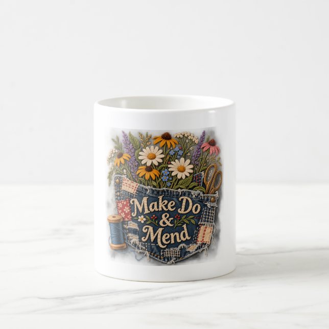 Make Do & Mend – Jeans Tasche Wildblumen Kaffee Kaffeetasse (Mittel)