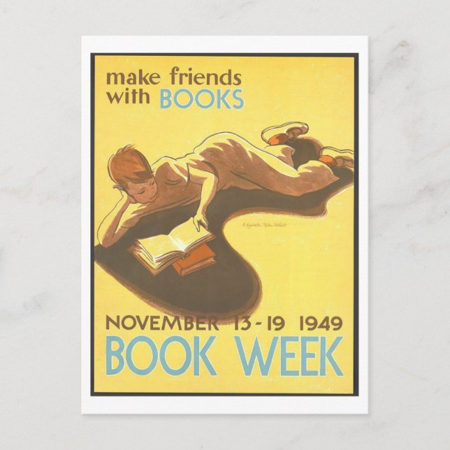 "Make Friends with Books" Vintages Bibliothekspens Postkarte (Vorderseite)
