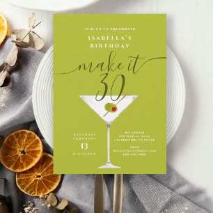 Make It 30 Grüner Dirty Martini 30. Geburtstagsfei Einladung