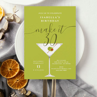 Make It 30 Grüner Dirty Martini 30. Geburtstagsfei Einladung