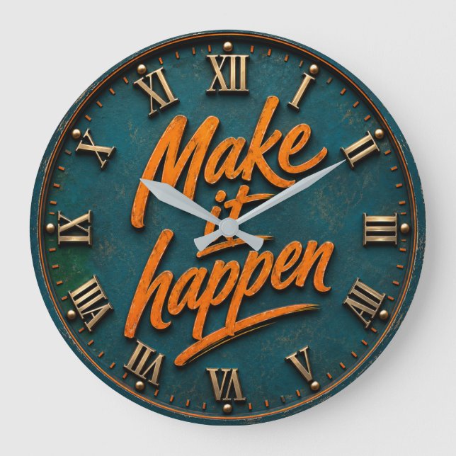 Make It Happen Motivational Große Wanduhr (Vorderseite)