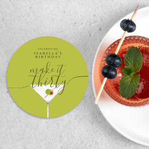 Make It Thirty Green Martini 30. Geburtstagsfeier Runder Pappuntersetzer