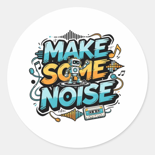 Make Some Noise Retro DJ Robot Sticker (Vorderseite)