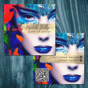 Make up Artist Add QR Code & Social Media farbig Quadratische Visitenkarte