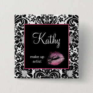 Make up artist Damask Name Tag Taste Brooch pink Button