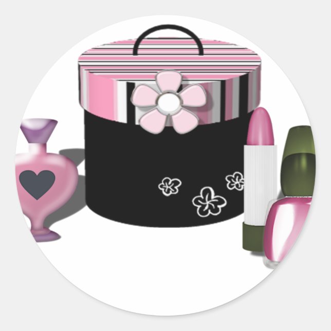 Make up Cosmetics Girl Runder Aufkleber (Vorderseite)