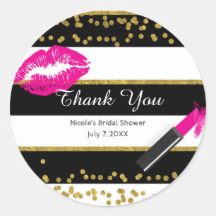 Make-up Rosa Lippen Gold Konfetti & Streifen Glamo Runder Aufkleber