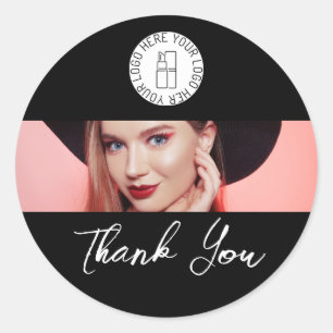 Make-up Schwarz-Weiß-Foto-Logo Kunden Danke Runder Aufkleber