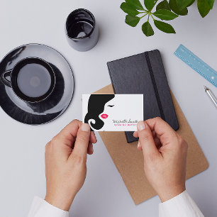 Make-upikonen-Frauengesicht in den Schwarz-weißen Visitenkarte