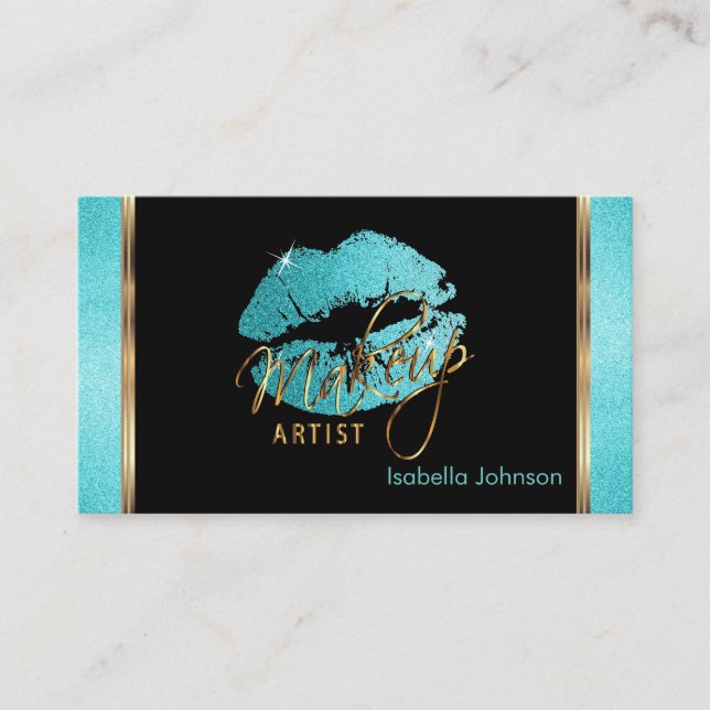 Make-upkünstler-aquamarine Glitzer-Verabredung Terminkarte (Vorderseite)