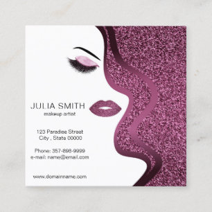 Make-upkünstler-Geschäftskarte mit Glittereffekt Quadratische Visitenkarte