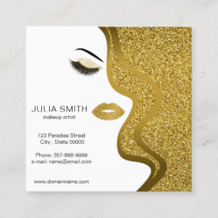 Make-upkünstler-Geschäftskarte mit Glittereffekt Quadratische Visitenkarte