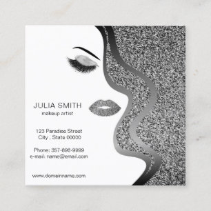 Make-upkünstler-Geschäftskarte mit Glittereffekt Quadratische Visitenkarte