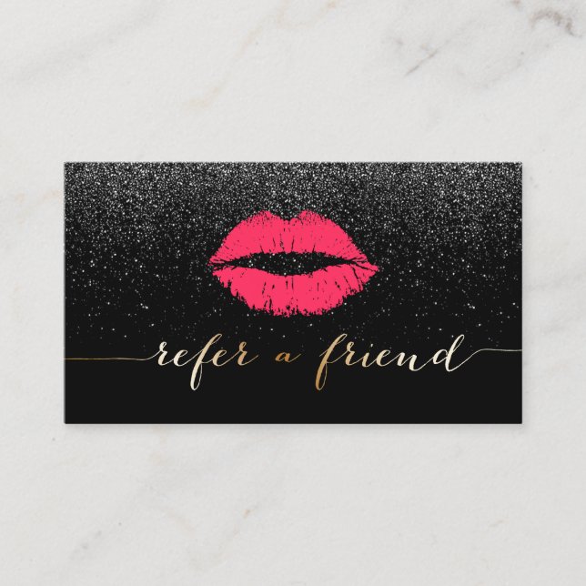 Make-upkünstler-rote Lippenschwarze Empfehlungskarte (Vorderseite)