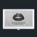 Make-upkünstler-Schwarz-Glitzer-Lippenmodernes Visitenkarten Etui<br><div class="desc">Make-upkünstler-Schwarz-Glitzer-Lippenmoderner silberner Schönheits-Salon-Geschäfts-Kartenhalter.</div>